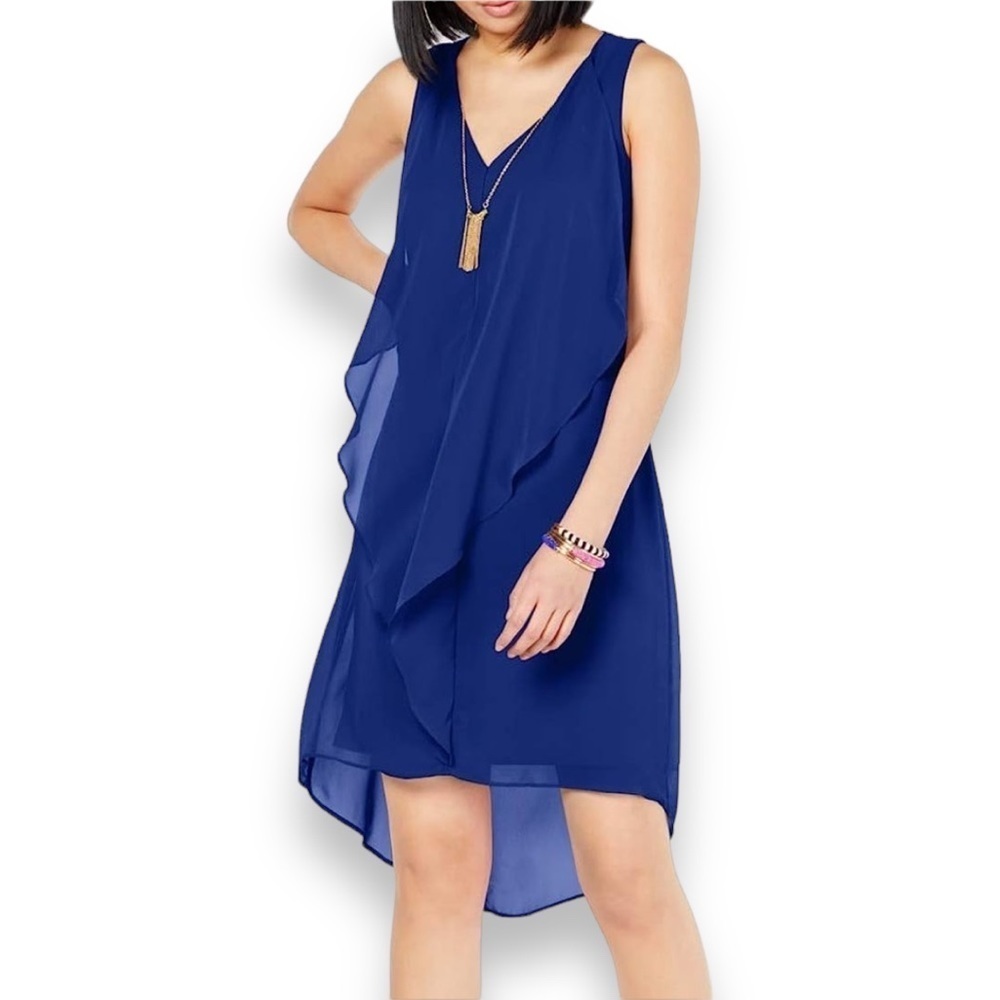 💕 THALIA SODI | Women's High-Low Flutter Necklace Dress Blue Medium New NWT